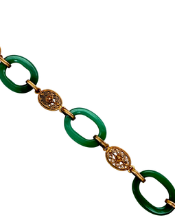 Vintage 14K Gold and Green Chrysoprase Link Bracelet