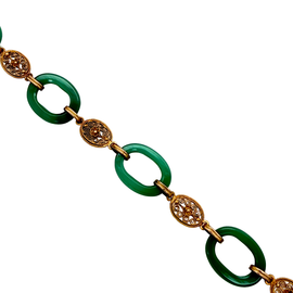 Vintage 14K Gold and Green Chrysoprase Link Bracelet