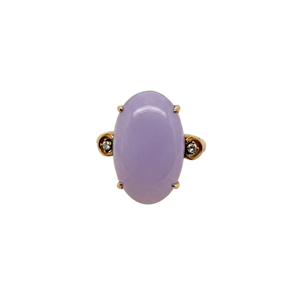 14K Gold Lavender Jade & Diamond Ring Circa 1960
