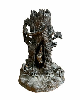 Japanese 19th Bronze Tree Sculpture With Figure full view