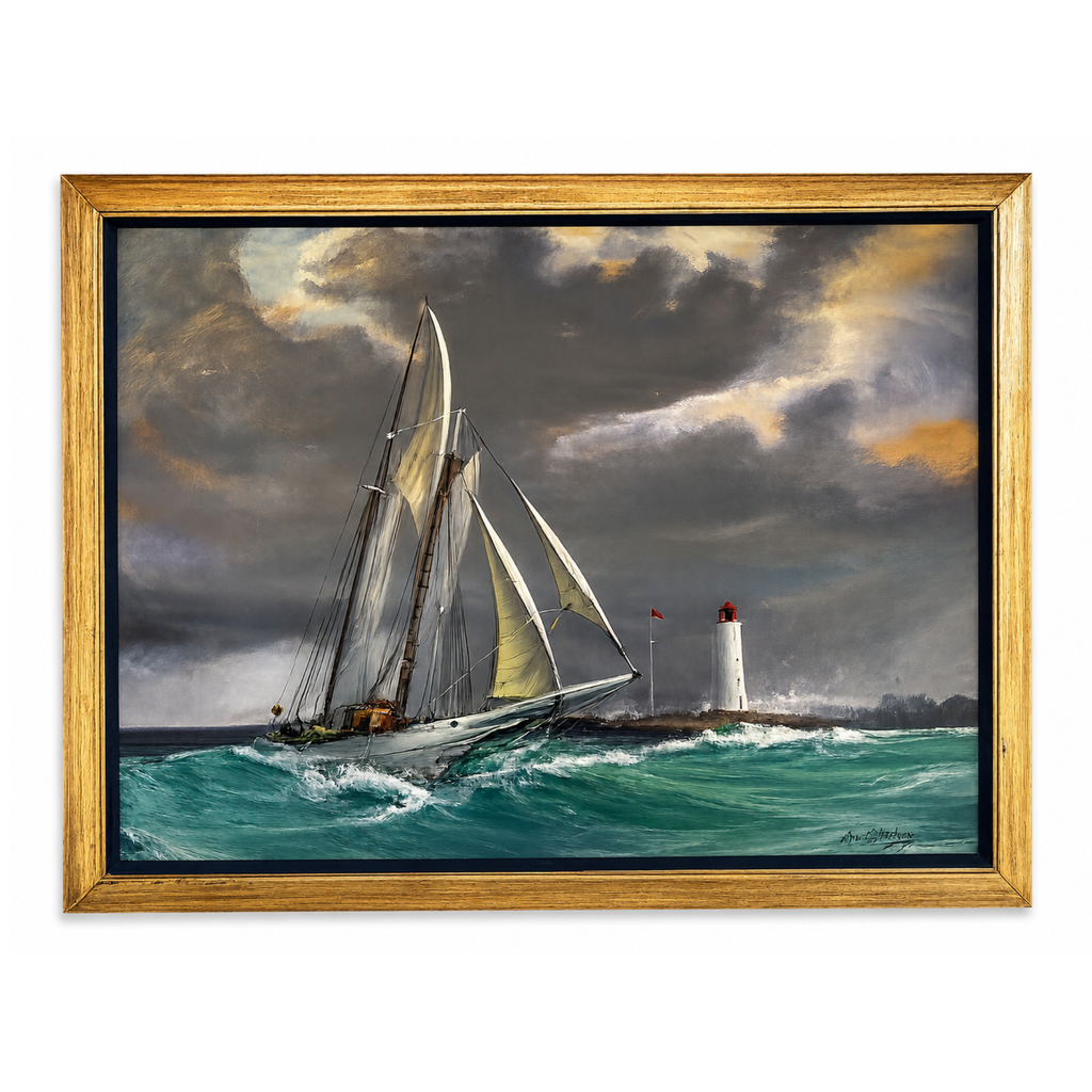 Kipp Soldwedel oil painting schooner at sea 1959