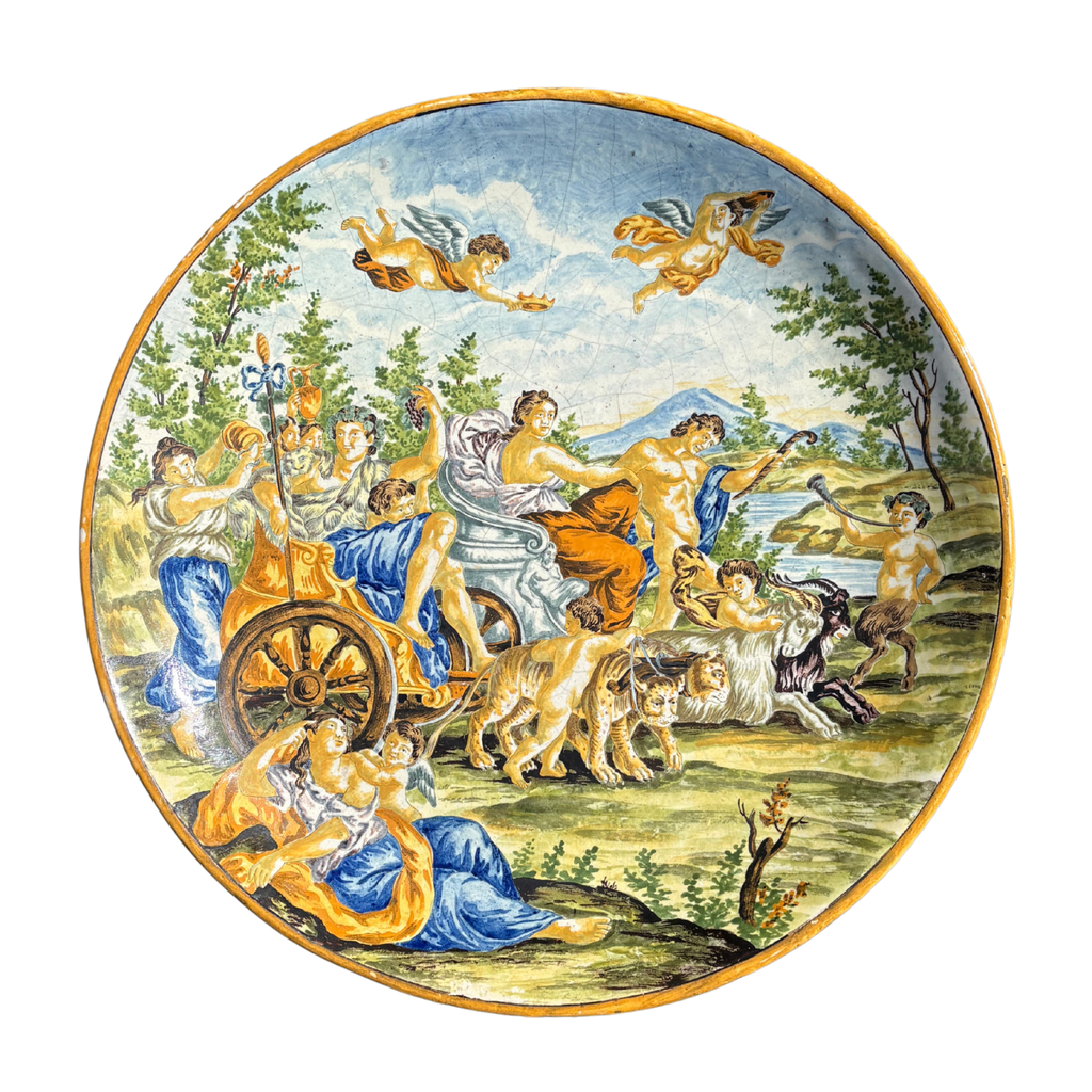 19th Century Italian Majolica Charger “Procession Of Bacchus” Fratelli Bianchi Naples C 1890
