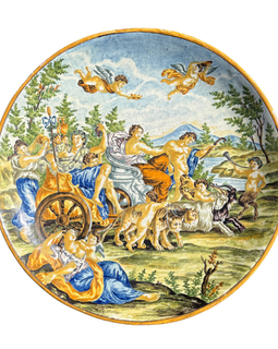 19th Century Italian Majolica Charger “Procession Of Bacchus” Fratelli Bianchi Naples C 1890
