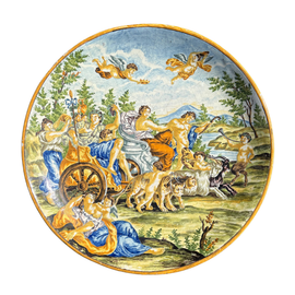 19th Century Italian Majolica Charger “Procession Of Bacchus” Fratelli Bianchi Naples C 1890