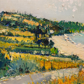 Yolande Ardisonne Coastal Landscape Painting Oil on Canvas Mid Century
