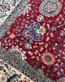 Large Vintage Red Ground Persian Tabriz Carpet closeup