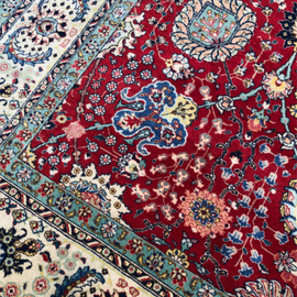 Large Vintage Red Ground Persian Tabriz Carpet closeup