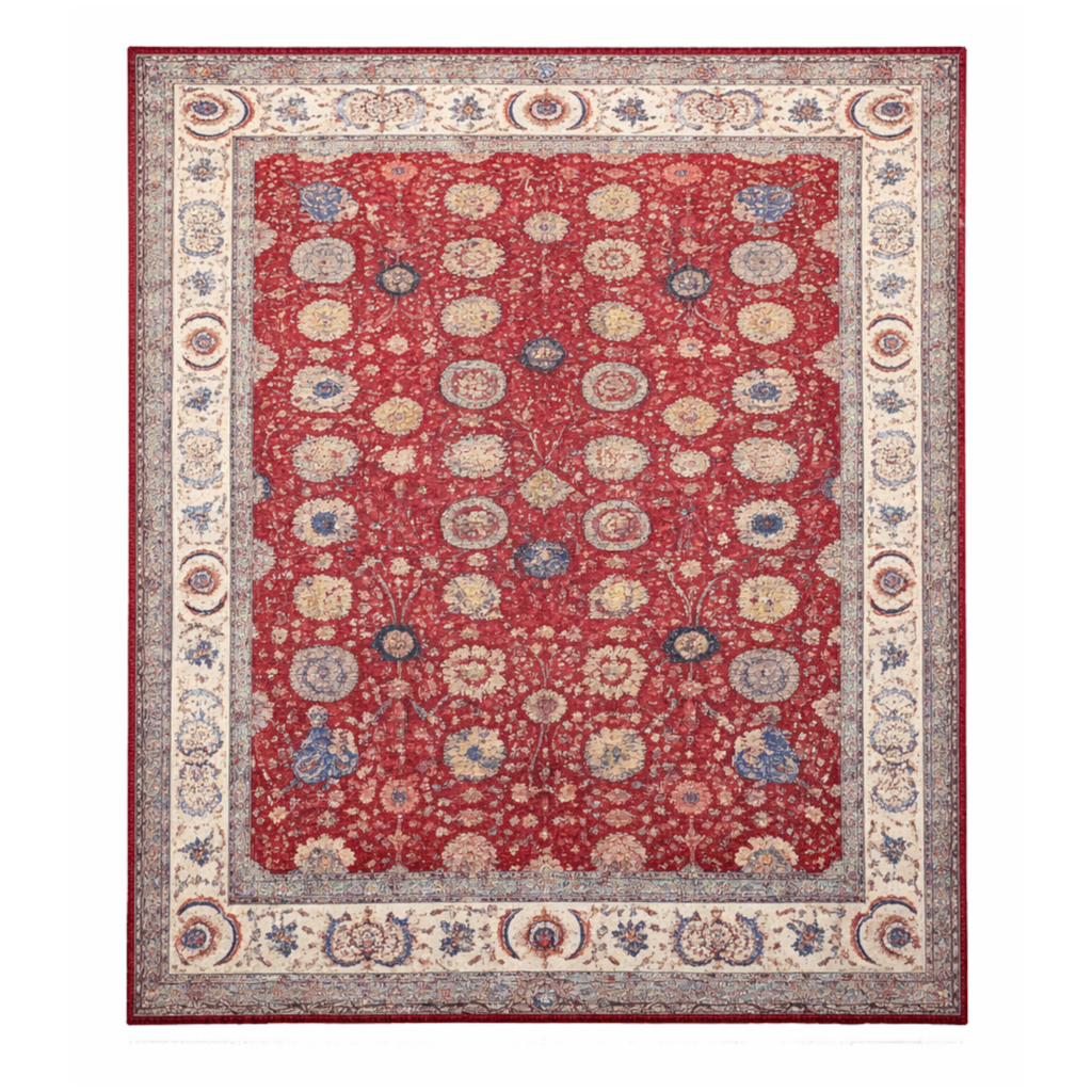 Full view of Large Vintage Red Ground Persian Tabriz Carpet