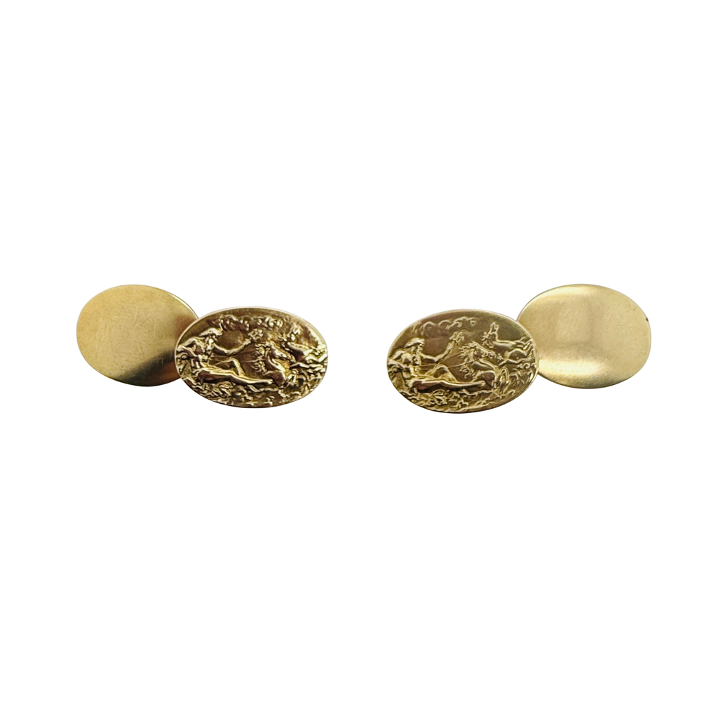 Larter & Sons Art Nouveau 14K Gold Cufflinks with Greek God Poseiden pair