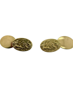 Larter & Sons Art Nouveau 14K Gold Cufflinks with Greek God Poseiden pair view
