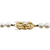 Front view of Mikimoto’s 18K gold clasp designed in a bow shape with engraved leaf motifs and a central pearl, showcasing elegant Japanese craftsmanship.