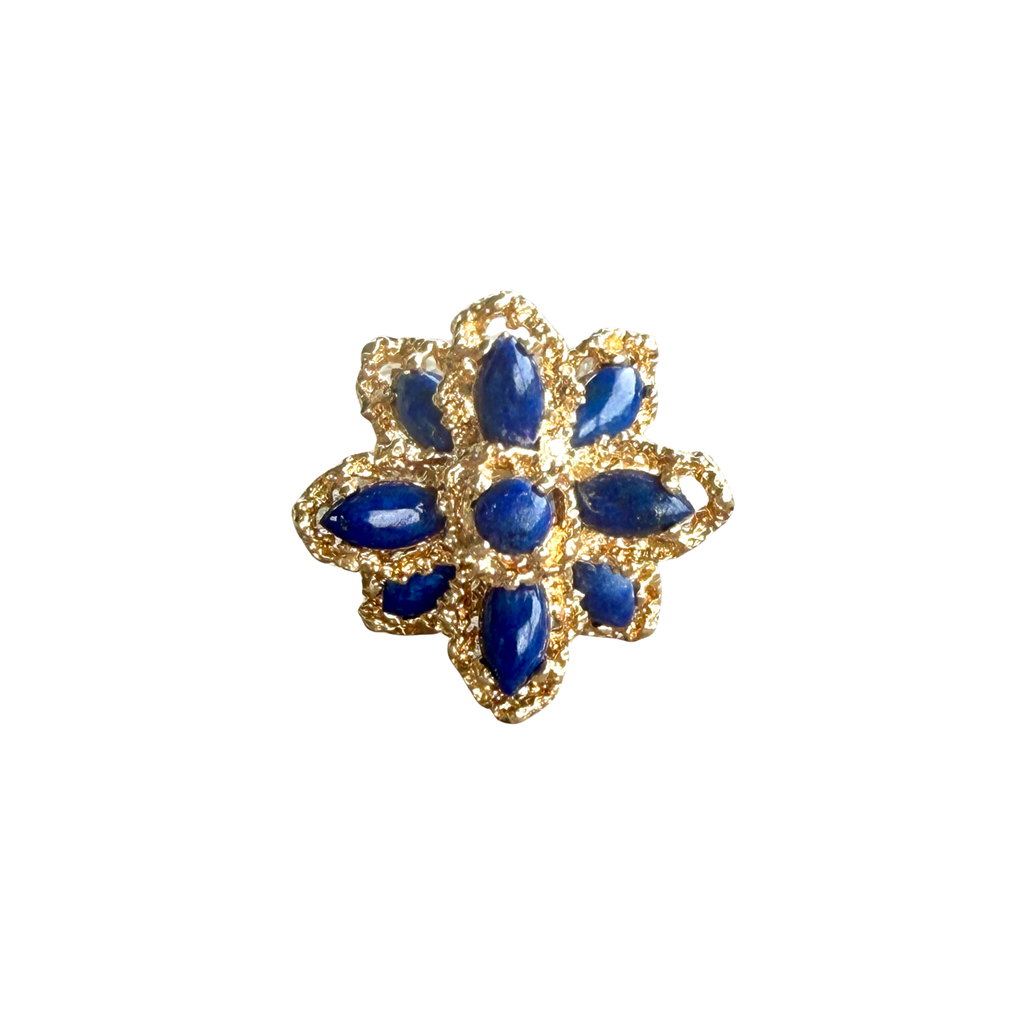 Modernist 14K Gold Lapis Lazuli Cocktail Ring face