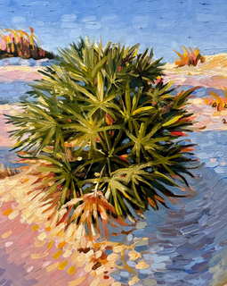 Oil on canvas beach painting by Gary Edwards framed artwork