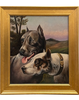 Oil on Canvas, Portrait of Two Dogs by G. Legrand 1920