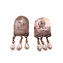 Sterling Silver Designer Pierced Earrings with Opals and Pearl Drops