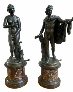 Pair Of 19th Century Classical Grand Tour Figural Bronzes pair full view