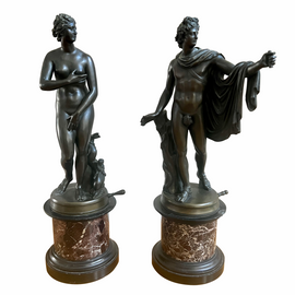 Pair Of 19th Century Classical Grand Tour Figural Bronzes pair full view