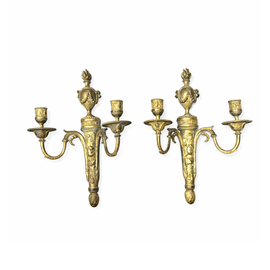 Pair 18th C French Louis XVI Gilt Bronze 2 Light Sconces