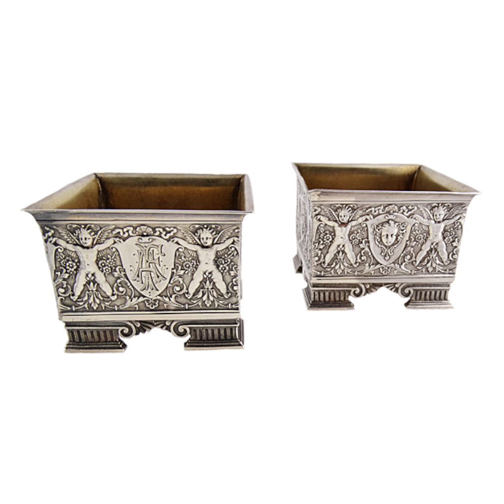 Pair John Wendt NY Sterling Salt Cellars c1865 pair