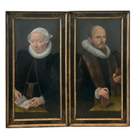 View of Pair Of Dutch Elizabethan Portraits On Panel Circa 1580