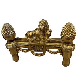 single French Brass Chenet With Lion