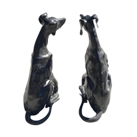 Back view of Pair Of Vintage Life Size Bronze Greyhound Dogs