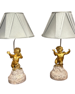 Pair of French 19th Century Gilt Bronze Cherub Figures Mounted as Lamps
