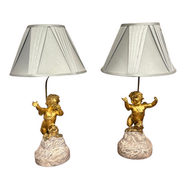 Pair of French 19th Century Gilt Bronze Cherub Figures Mounted as Lamps