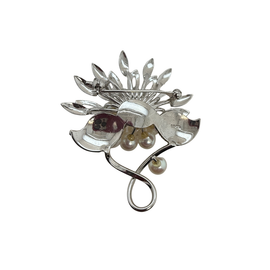 Vintage Sterling Silver & Akoya Cultured Pearl Brooch