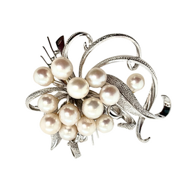 Vintage Sterling Silver Cultured Akoya Pearl Cluster Brooch