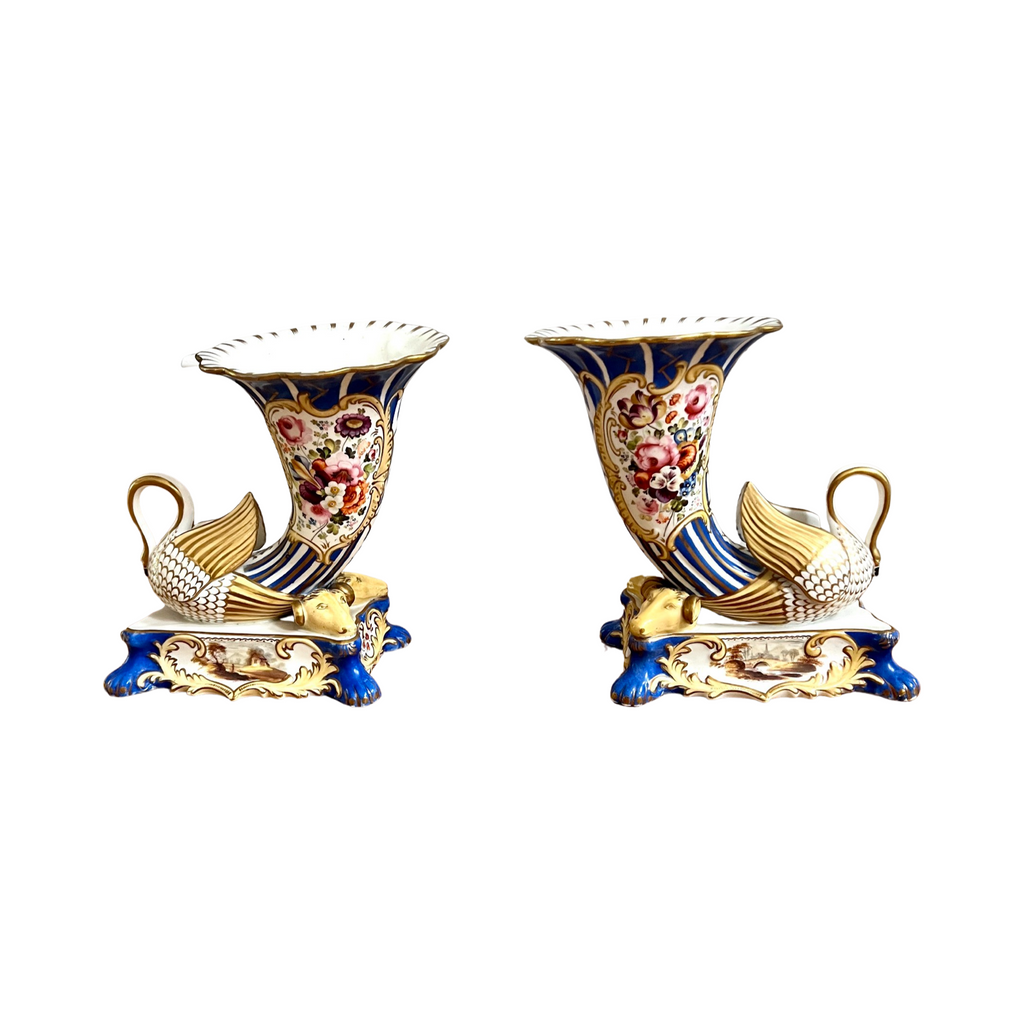 A Pair Of English Porcelain Cornucopia Vases Circa 1820
