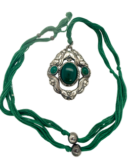 Rare Early Georg Jensen Green Agate Pendant with Original Cord 1915-1927 full view