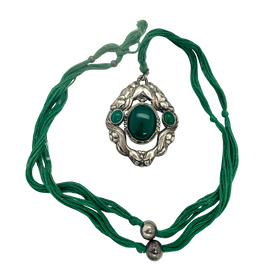 Rare Early Georg Jensen Green Agate Pendant with Original Cord 1915-1927 full view