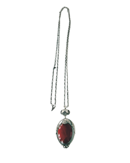 Rare Early Georg Jensen Red Agate Pendant with Original Silver Chain full view