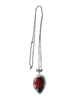 Rare Early Georg Jensen Red Agate Pendant with Original Silver Chain another full view