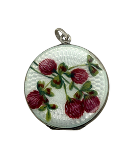 Edwardian Silver Guilloche Enamel Floral Locket Pendant