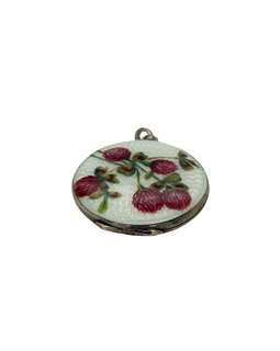 Edwardian Silver Guilloche Enamel Floral Locket Pendant