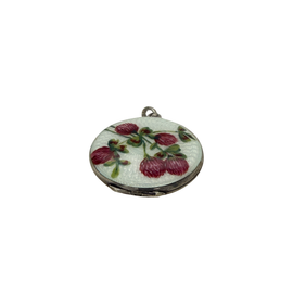 Edwardian Silver Guilloche Enamel Floral Locket Pendant