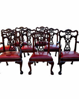 Set Of Eight Carved Mahogany George III Style Dining Chairs C 1880