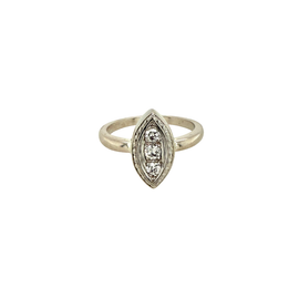 Vintage marquise‑shaped diamond ring in 14K white gold with openwork back