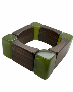 Retro Bakelite & Exotic Wood Square Bracelet angled view