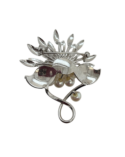 Reverse of sterling silver leaf brooch showing polished and brushed silver finish