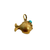 Reverse side of a gold fish charm showing its rounded, dimensional body