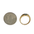 Side profile of the gold aquamarine ring shown next to a quarter for scale