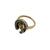 Side profile of vintage estate 14K gold and diamond horseshoe horse head ring, size 6