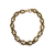 Side view of the gold and pearl link bracelet showing the openwork depth and dimension
