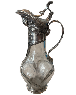 Continental Art Nouveau Silver And Cut Crystal Claret Jug Circa 1880