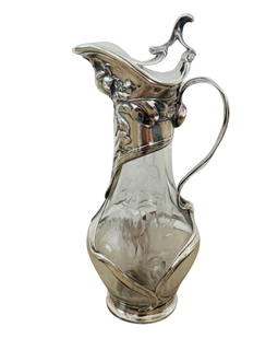 Continental Art Nouveau Silver And Cut Crystal Claret Jug Circa 1880