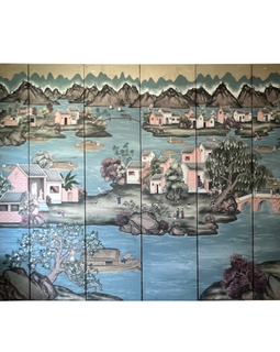 Six Panel Chinoiserie Wallpaper Screen Attributed to Gracie full view