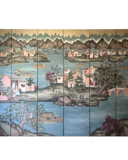 Six Panel Chinoiserie Wallpaper Screen Attributed to Gracie another full view